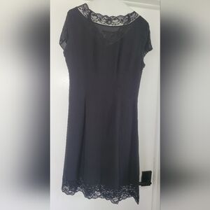 Isabella Bird Lacy Silk Black Dress Size 10 Sheath Semi Sheer